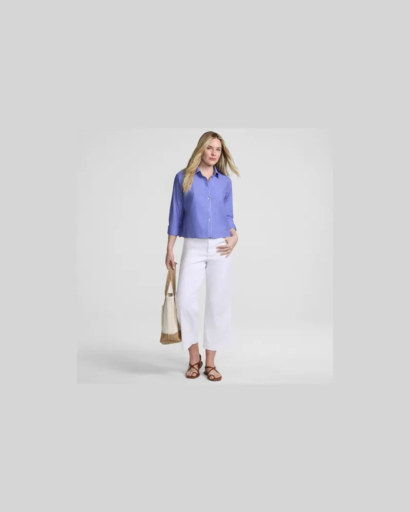 Lands' End Kurze, bügelfreie Hemdbluse, Damen, Größe petite, Blau, Baumwolle, by Blau