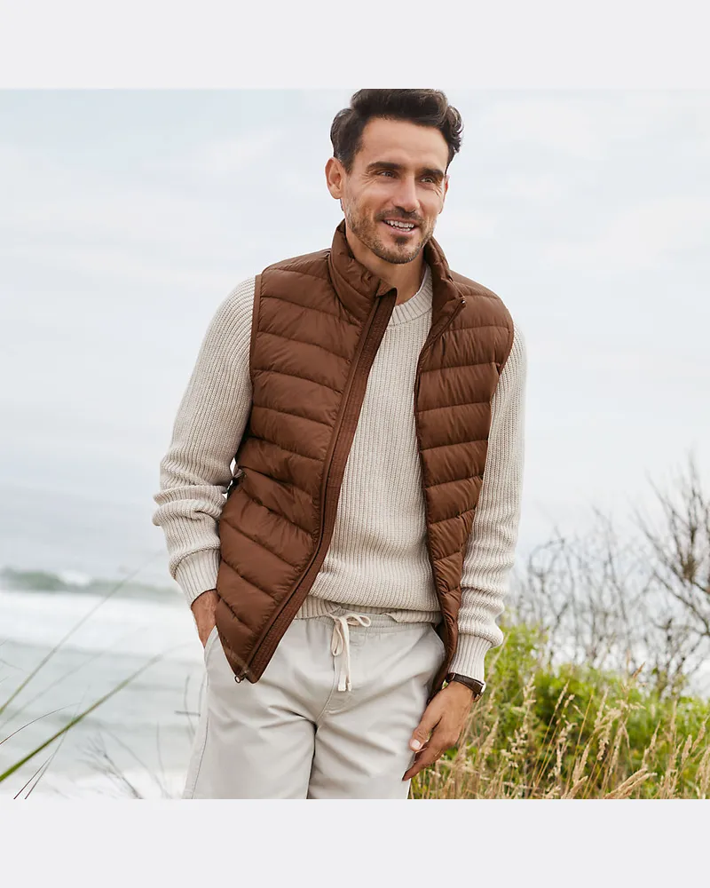 Lands' End Ultraleichte verstaubare Wanderweight-Daunenweste, Herren, Größe regular, Braun, Polyester/Nylon/Daunen, by Braun