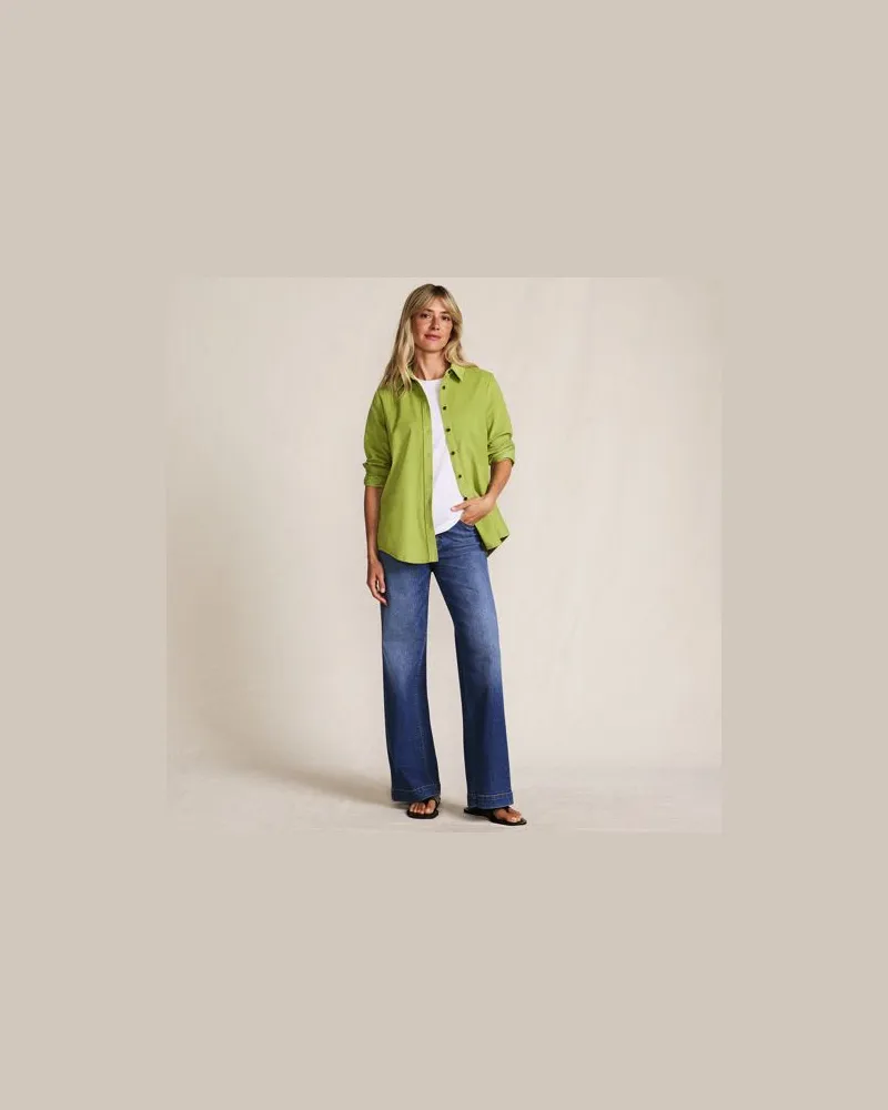 Lands' End Feincord-Hemdbluse, Damen, Größe:44-46 regular, Grün, Baumwolle, by Grün