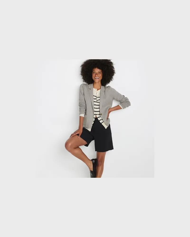 Lands' End Feinstrick-Blazer aus Baumwolle, Damen, Größe regular, Grau, by Grau