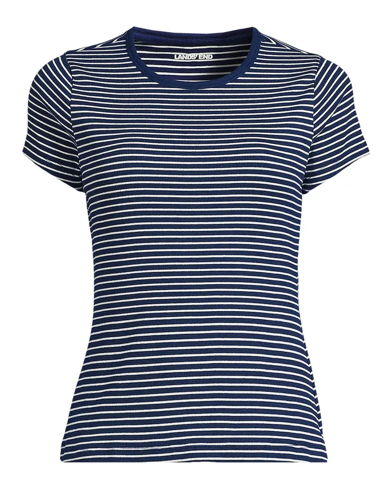 Lands' End Rippshirt mit kurzen Ärmeln, Damen, Größe plus, Blau, Elasthan/Baumwoll-Mischung, by Blau