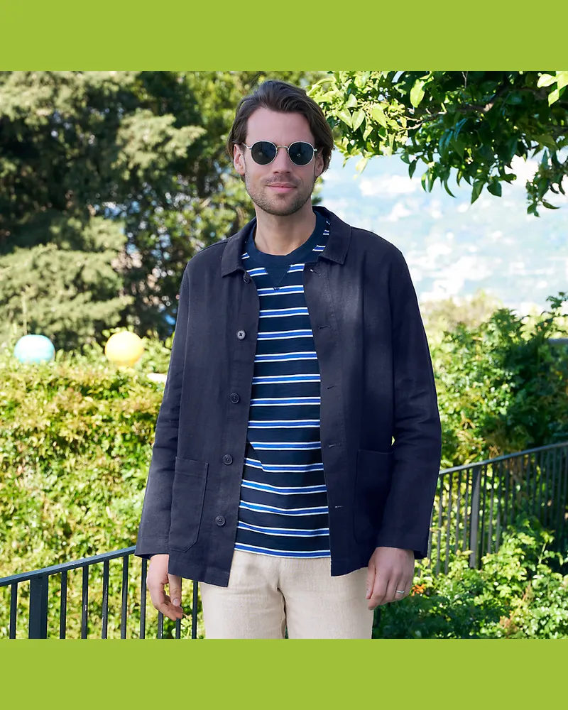 Lands' End Premium Reinleinen-Hemdjacke, Herren, Größe regular, Blau, by Blau