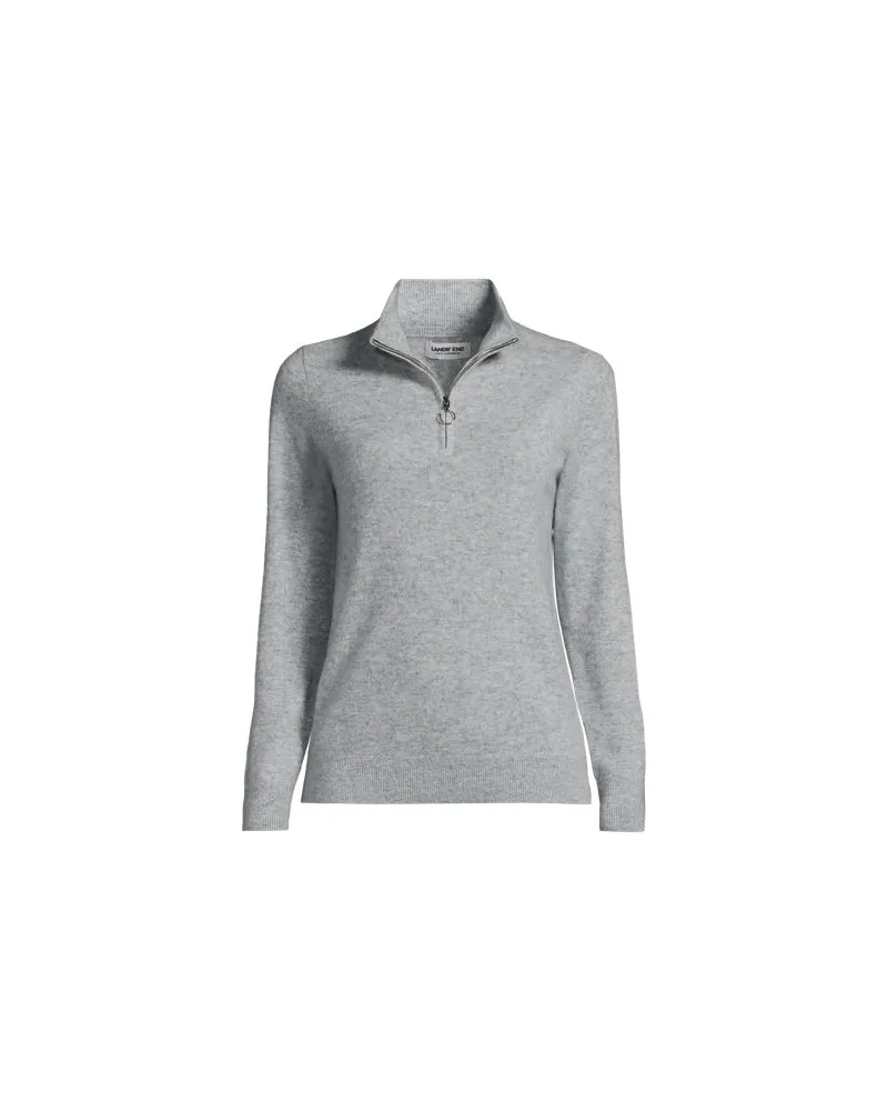 Lands' End Kaschmir-Pullover mit Reißverschluss, Damen, Größe:44-46 regular, Grau, Kaschmir, by Grau