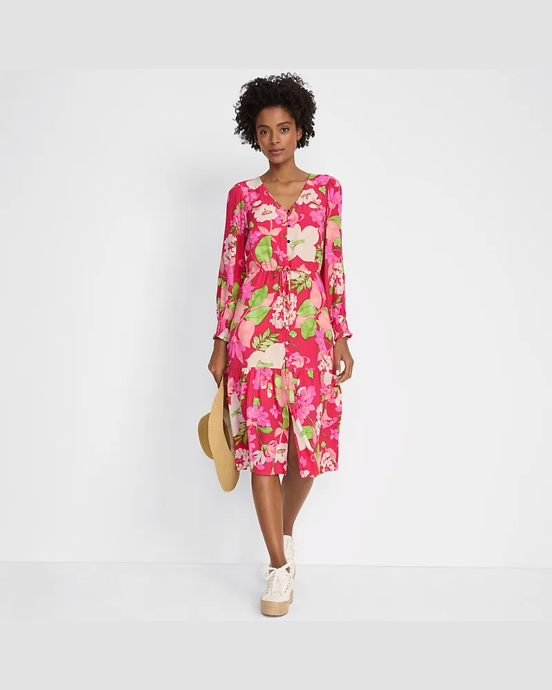 Lands' End Gemustertes Midikleid, Damen, Größe regular, Pink, Viskose, by Pink