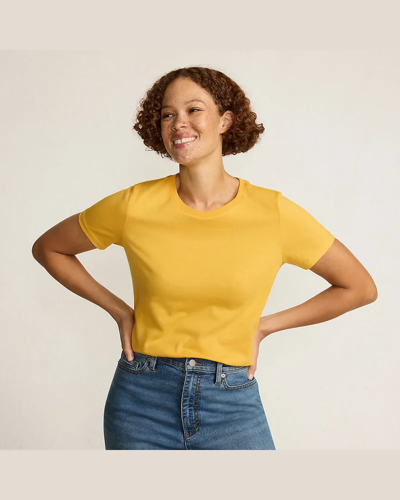 Lands' End Supima T-Shirt mit Rundhalsausschnitt, Damen, Größe petite, Gelb, Baumwolle, by Gelb