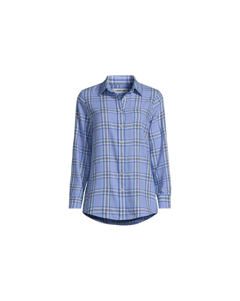 Lands' End Boyfriend-Bluse aus Flanell, Damen, Größe petite, Blau, Baumwolle, by Blau