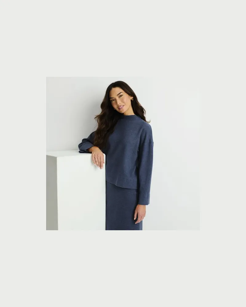 Lands' End Softes Sweatshirt mit Stehkragen, Damen, Größe regular, Blau, Baumwolle/Polyester/Baumwoll-Mischung, by Blau