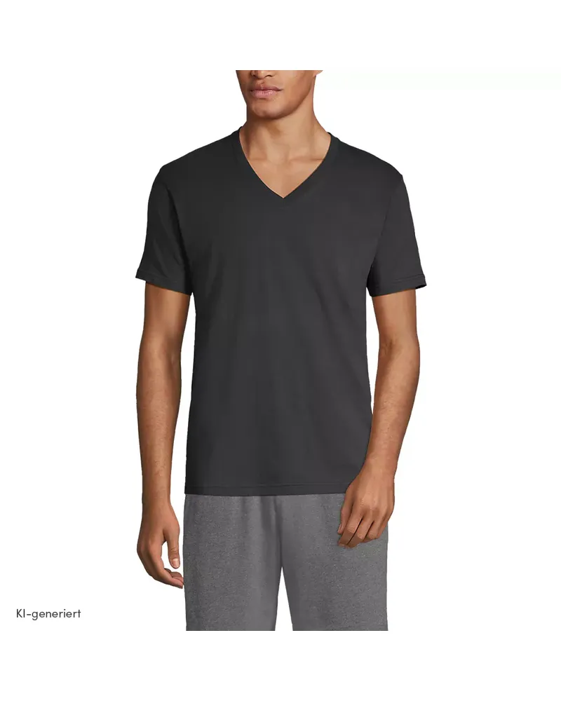 Lands' End Kurzarm-Shirt mit V-Ausschnitt (3er-Set), Herren, Größe regular, Schwarz, Baumwolle, by Schwarz