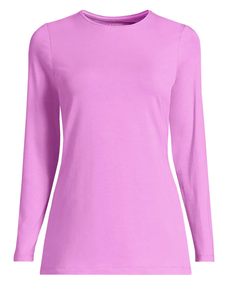 Lands' End Shirt aus Baumwolle/Modal-Mix mit Rundausschnitt, Damen, Größe regular, Pink, Elasthan/Baumwolle Modal, by Pink