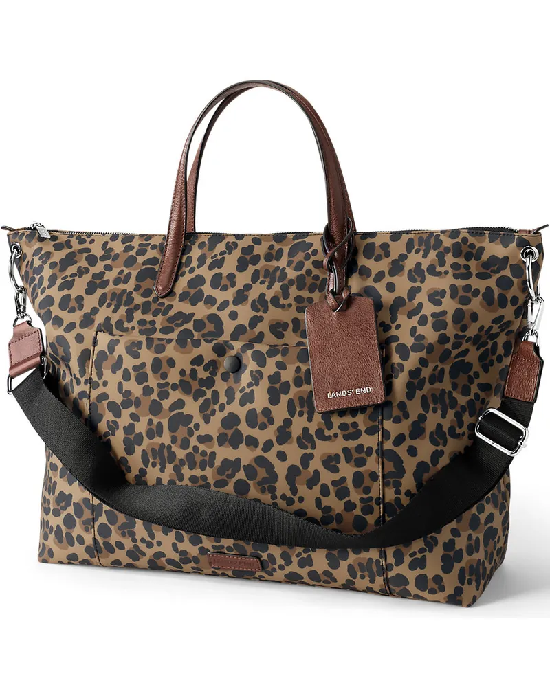Lands' End Wasserabweisende, verstaubare Reise-Shoppertasche, Damen, Größe:null regular, Braun, Nylon/Leder, by Braun