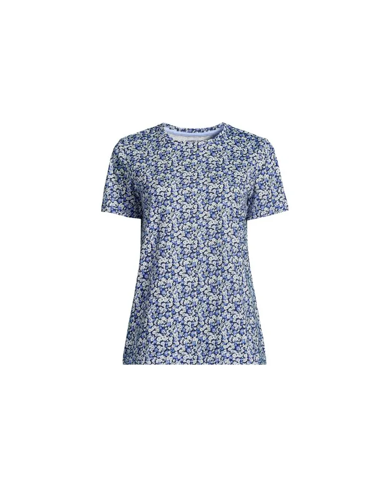 Lands' End Supima Kurzarm-Shirt mit rundem Ausschnitt, Damen, Größe regular, Blau, Baumwolle, by Blau