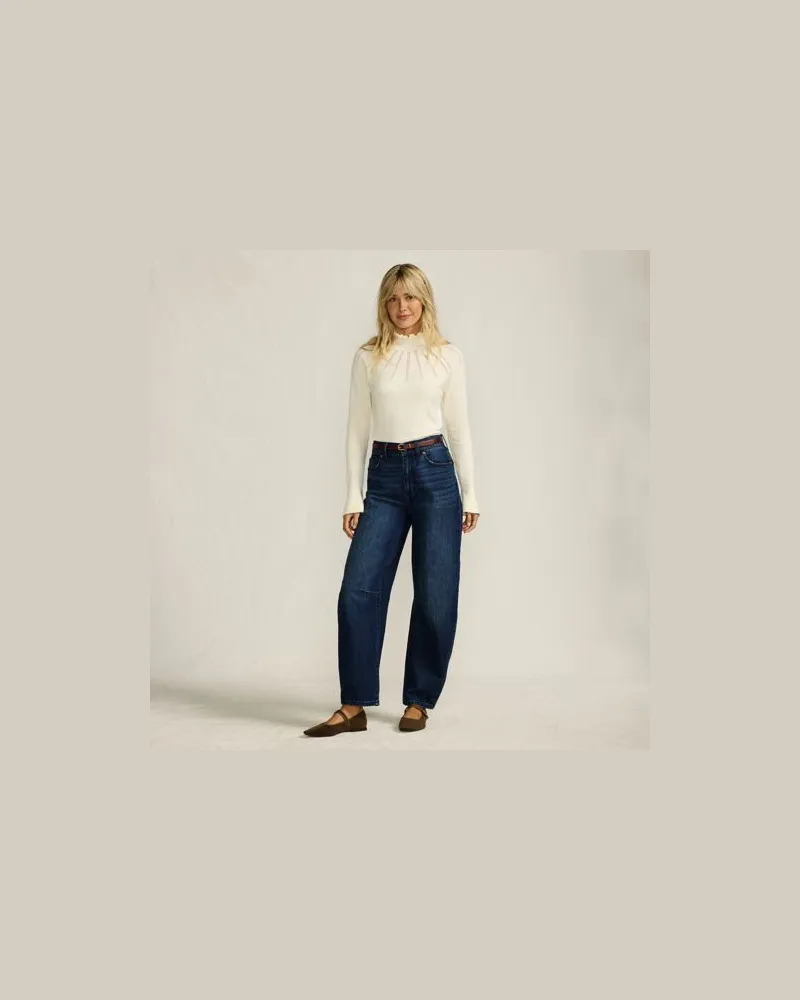 Lands' End Soft Denim Relaxte Barrel-Jeans Mid Waist, Damen, Größe:34 petite, Blau, Elasthan/Baumwoll-Mischung, by Blau