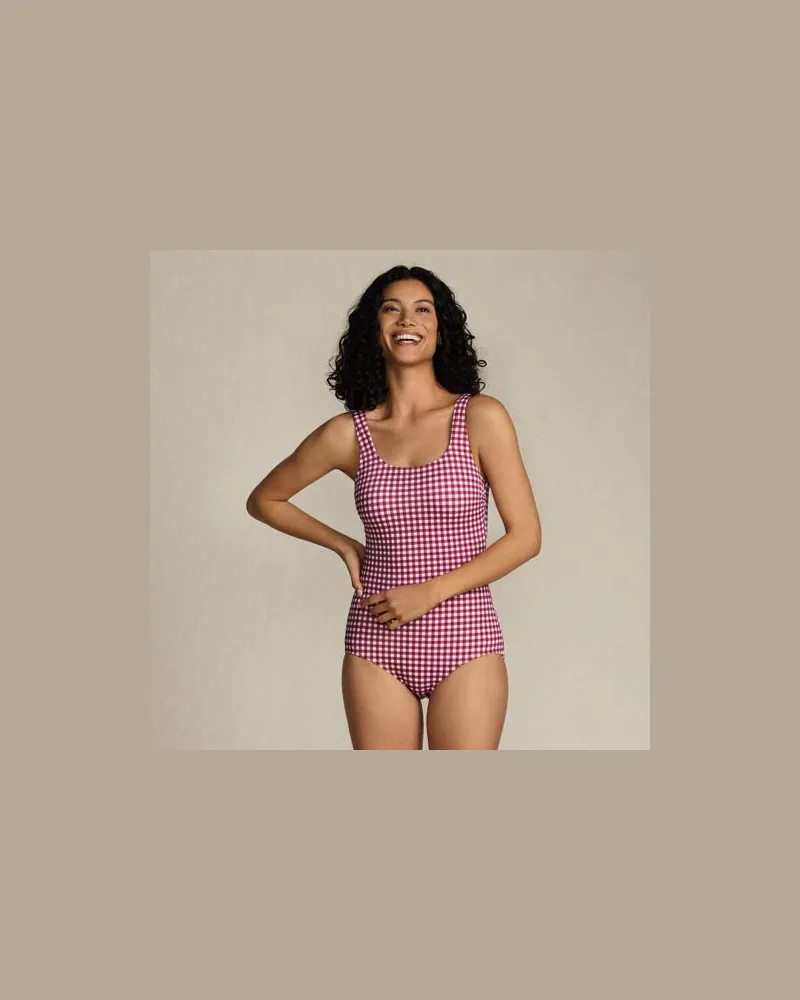 Lands' End Gemusterter Komfort-Badeanzug CHLORRESISTENT mit Soft Cups, Damen, Größe regular, Rot, Nylon-Mischung, by Rot