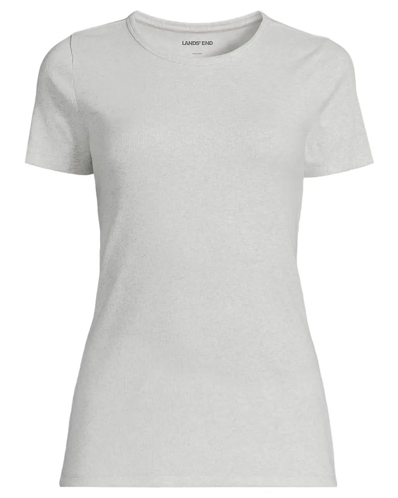 Lands' End Feinripp-Shirt mit Rundhalsausschnitt und kurzen Ärmeln, Damen, Größe petite, Grau, Baumwolle/Elasthan, by Grau