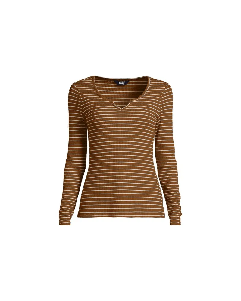 Lands' End Langarm-Shirt mit Ballettausschnitt aus Waffelpiqué, Damen, Größe:32-34 regular, Beige, Elasthan/Polyester/Kunstseide, by Beige