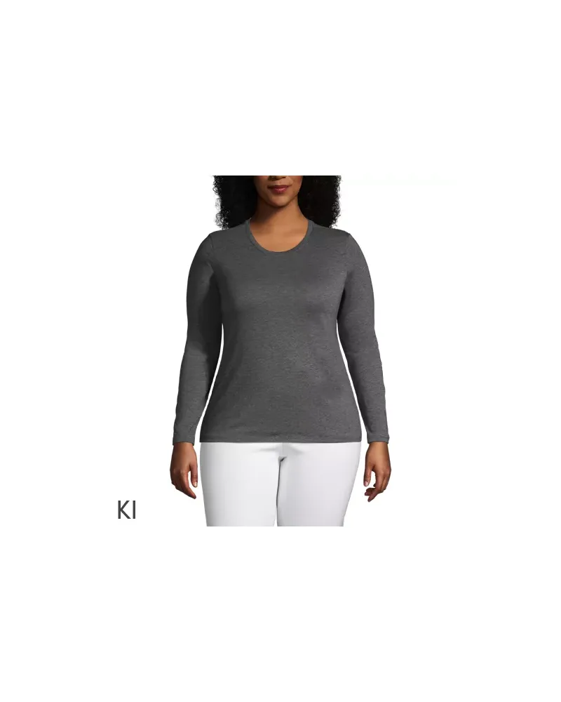 Lands' End Supima-Shirt, Langarm, Damen, Größe plus, Grau, Baumwolle, by Grau