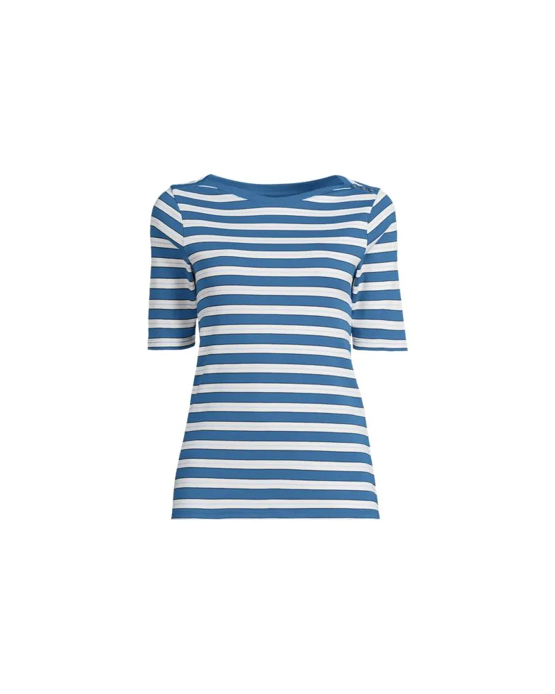 Lands' End Supima-Shirt aus Baumwolle mit U-Boot-Ausschnitt, Damen, Größe regular, Blau, Baumwolle, by Blau