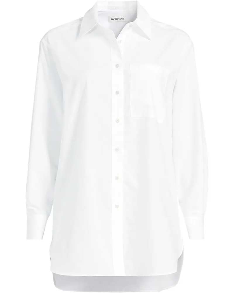 Lands' End Lange weite Bügelfrei-Bluse, Damen, Größe regular, Weiß, Baumwolle, by Weiß