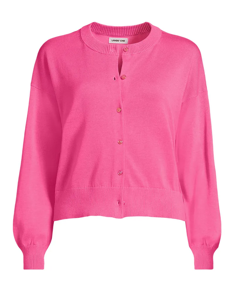 Lands' End Kurzer Feinstrick-Cardigan aus Baumwolle, Damen, Größe plus, Pink, Baumwolle, by Pink