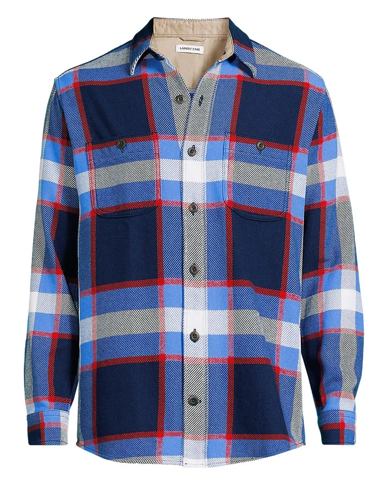 Lands' End Winter-Flanellhemd, Herren, Größe regular, Blau, Baumwolle, by Blau