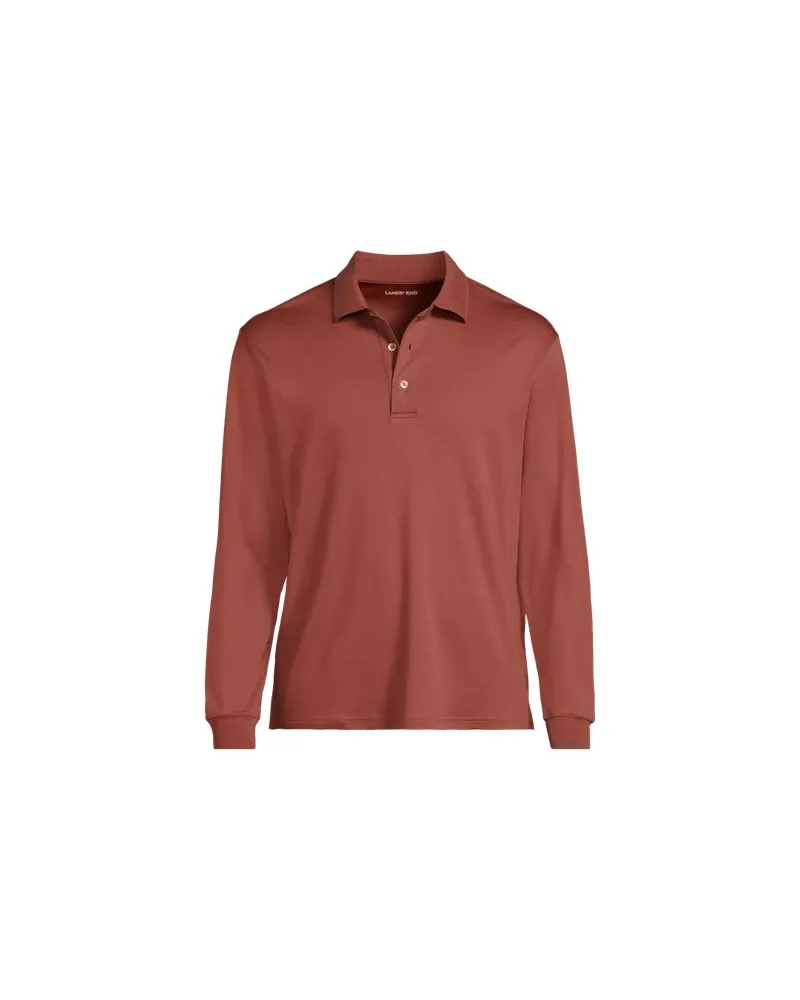 Lands' End Supima Langarm-Polo, Classic Fit, Herren, Größe:60 regular, Braun, Baumwolle, by Braun