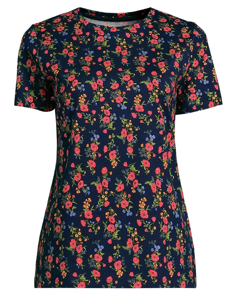 Lands' End Supima Kurzarm-Shirt mit rundem Ausschnitt, Damen, Größe regular, Blau, Baumwolle, by Blau