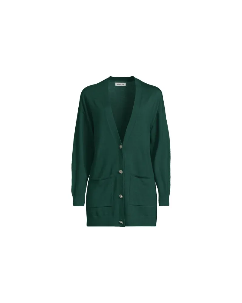 Lands' End Merino-Cardigan mit Strassknöpfen, Damen, Größe:40-42 regular, Grün, Wolle, by Grün