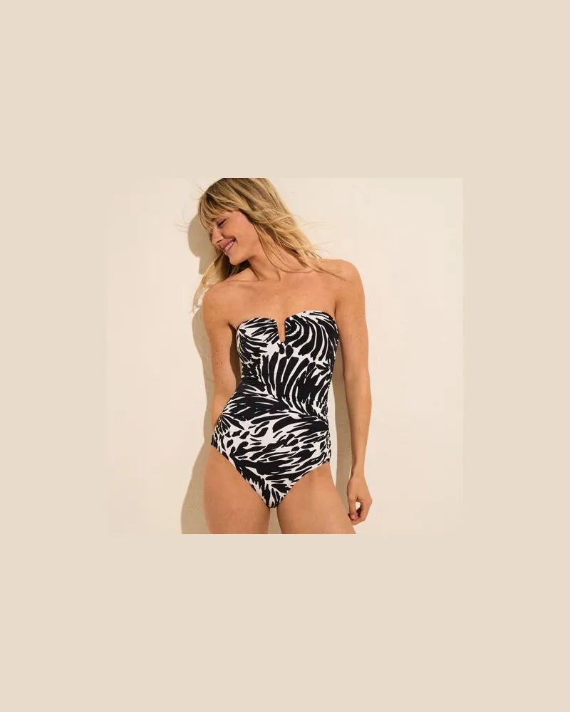 Lands' End Bandeau-Badeanzug Slender in Lang-Größe, Damen, Größe regular, Schwarz, Nylon-Mischung, by Schwarz
