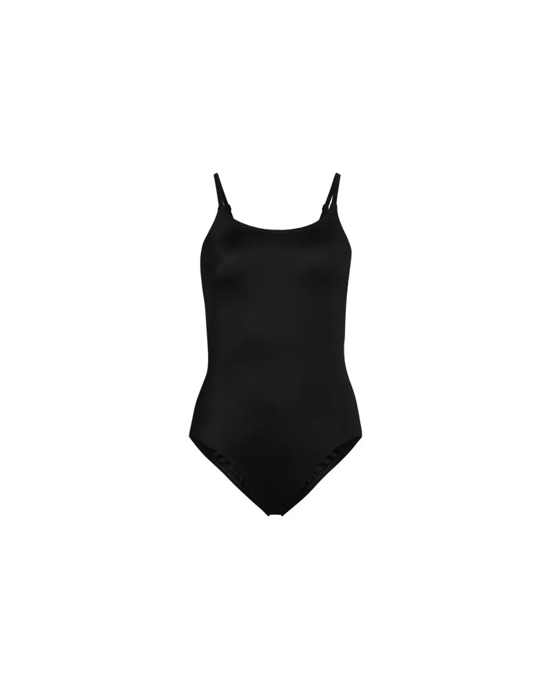 Lands' End Komfort-Badeanzug mit schmalen Trägern, hohes Bein, Damen, Größe regular, Schwarz, Nylon-Mischung, by Schwarz