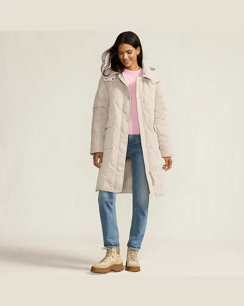 Lands' End Steppmantel FeatherFree mit Kapuze, Damen, Größe regular, Weiß, Nylon, by Weiß