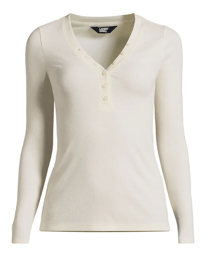 Lands' End Fließendes Doppeljersey-Henleyshirt, Damen, Größe regular, Weiß, Elasthan/Polyester/Viskose, by Weiß