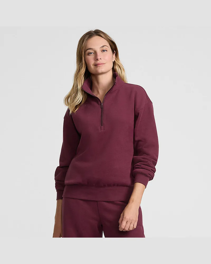 Lands' End Serious Sweats Pullover mit Reißverschluss, Damen, Größe regular, Rot, Baumwoll-Mischung/Polyester-Mischung, by Rot