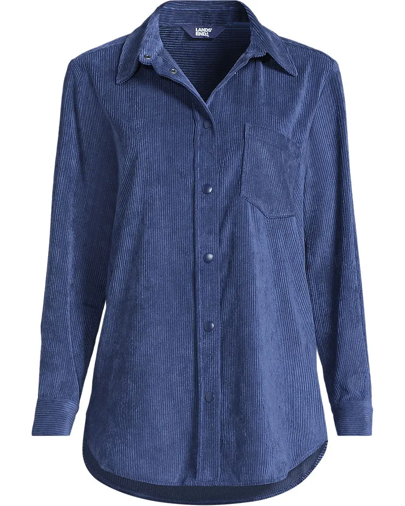 Lands' End Stretchcord-Bluse, Damen, GrÃ¶ÃŸe regular, Blau, Polyester/Nylon/Viskose, by Blau