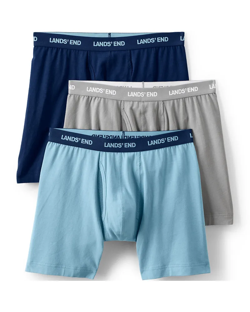 Lands' End Komfort-Boxershorts (3er-Set), Herren, Größe regular, Blau, Baumwolle/Elasthan/Baumwolle Modal, by Blau