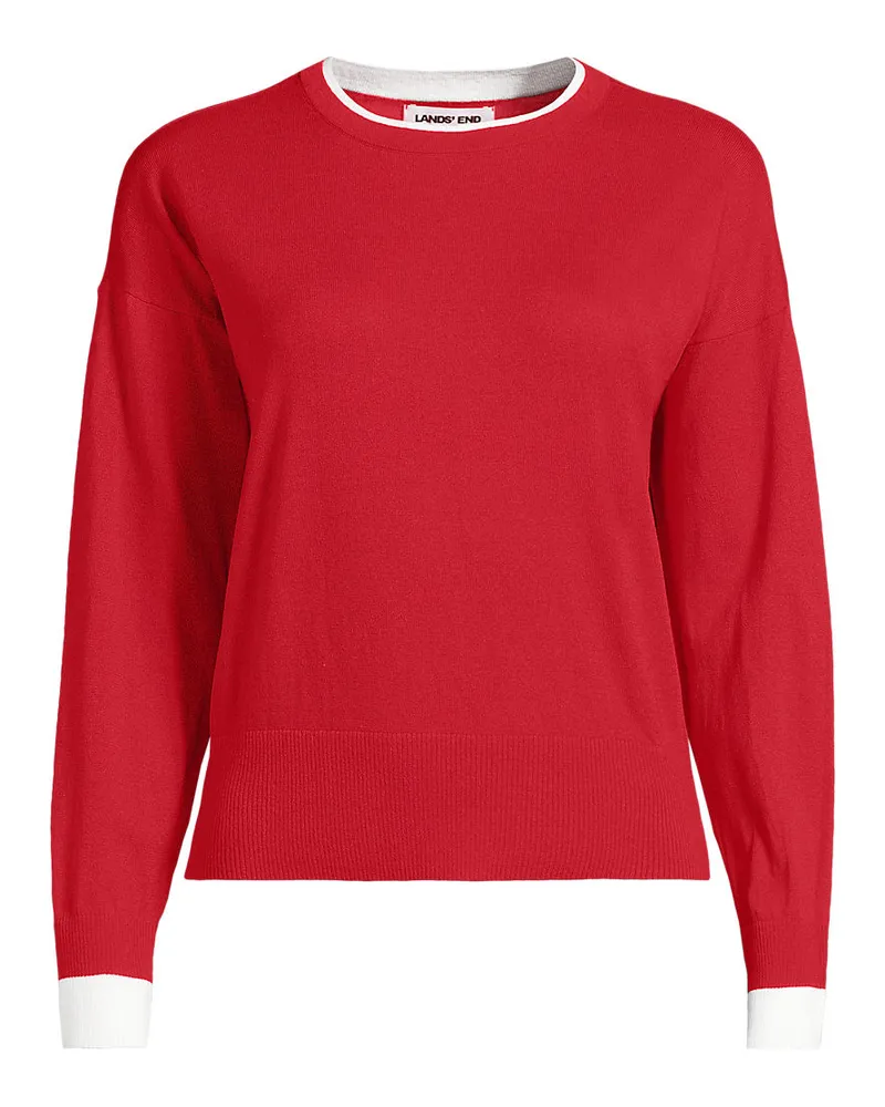 Lands' End Feinstrick-Baumwollpullover mit unterlegtem Ausschnitt, Damen, Größe plus, Rot, Baumwolle, by Rot