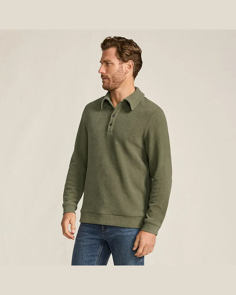 Lands' End Velours-Poloshirt, Herren, Größe regular, Grün, Polyester/Polyester-Mischung, by Grün