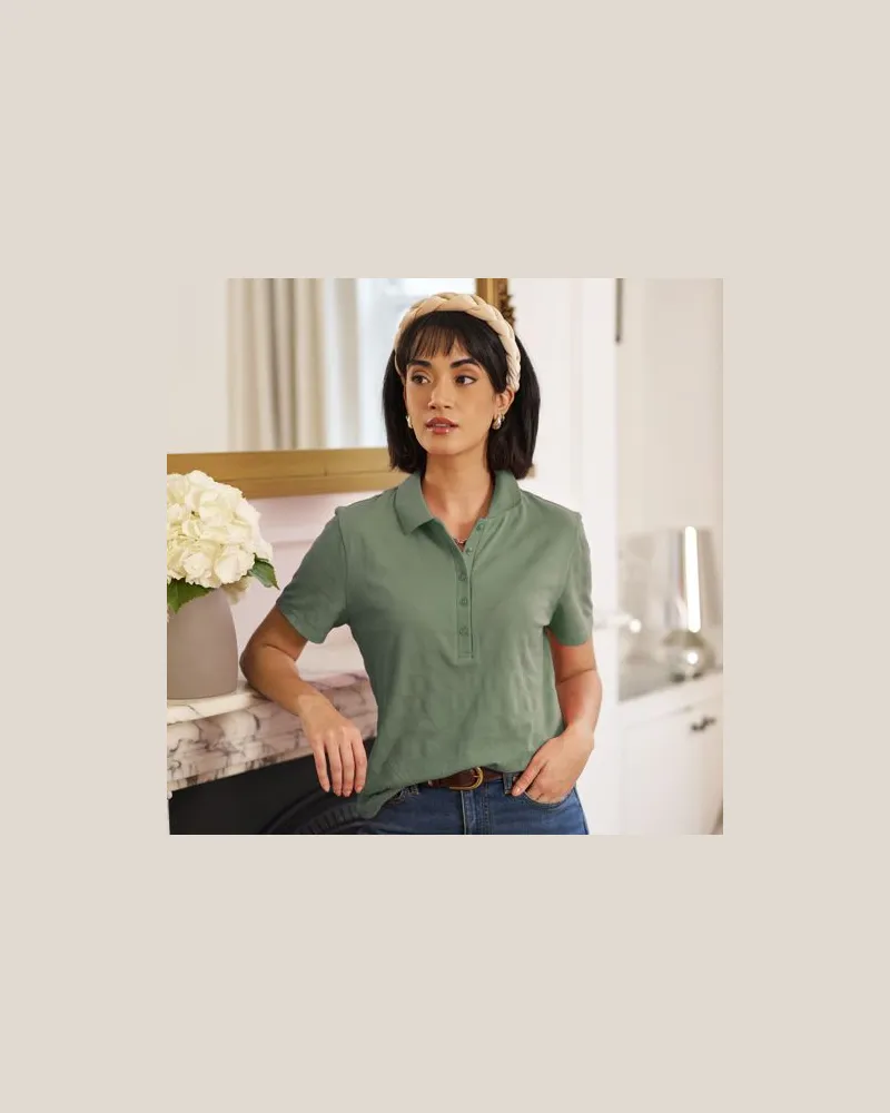 Lands' End Piqué-Poloshirt, Damen, Größe regular, Grün, Baumwolle, by Grün