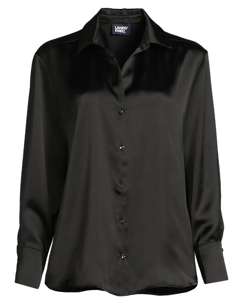Lands' End Satinbluse, Damen, Größe regular, Schwarz, Viskose, by Schwarz