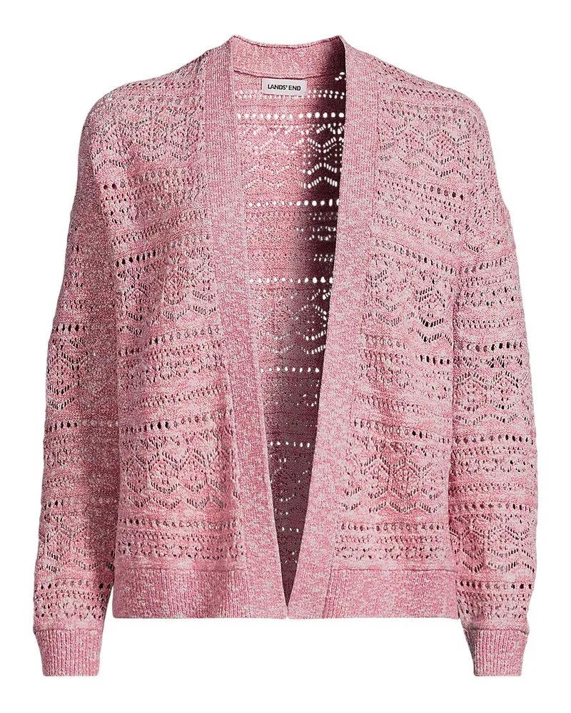Lands' End Soft Ease Ajour-Cardigan aus Leinenmix, Damen, Größe petite, Pink, Baumwolle/Leinen/Nylon, by Pink