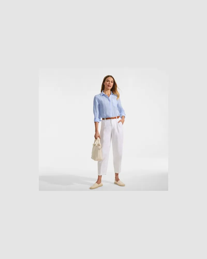 Lands' End Premium Reinleinen-Bluse, Damen, Größe:44-46 petite, Blau, Leinen, by Blau