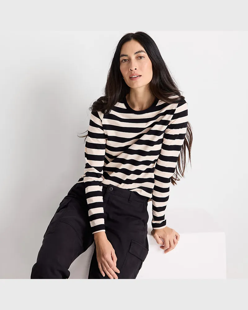 Lands' End Langärmeliges Supima-Shirt mit Rundausschnitt, Damen, Größe petite, Weiß, by Weiß