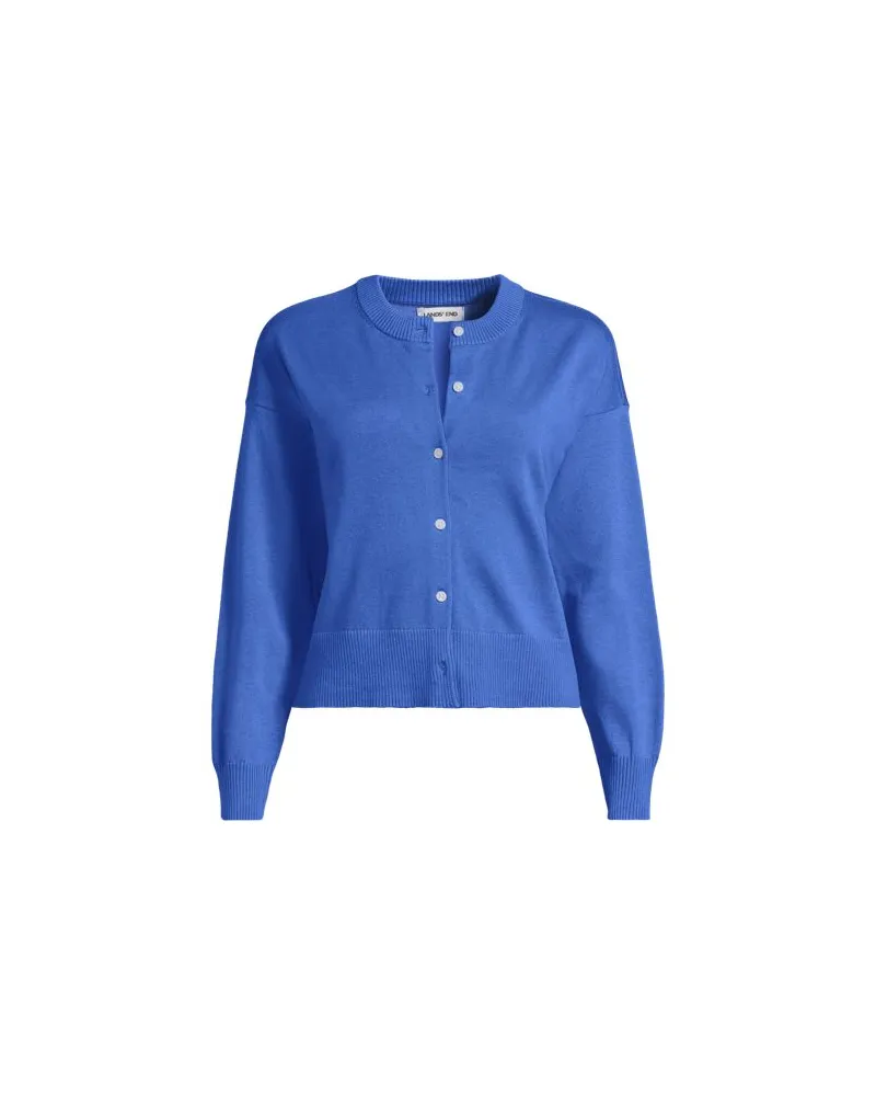 Lands' End Kurzer Feinstrick-Cardigan aus Baumwolle, Damen, Größe regular, Blau, Baumwolle, by Blau