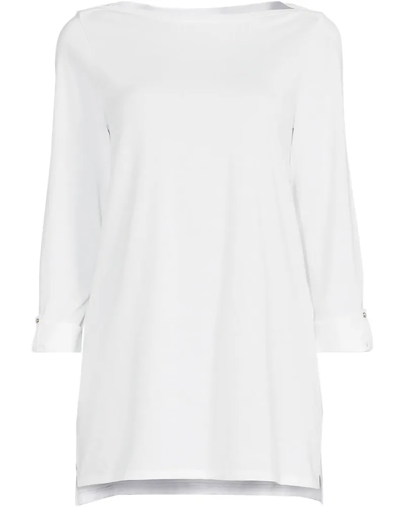 Lands' End Langes Supima-Shirt mit U-Boot-Ausschnitt, Damen, Größe petite, Weiß, by Weiß