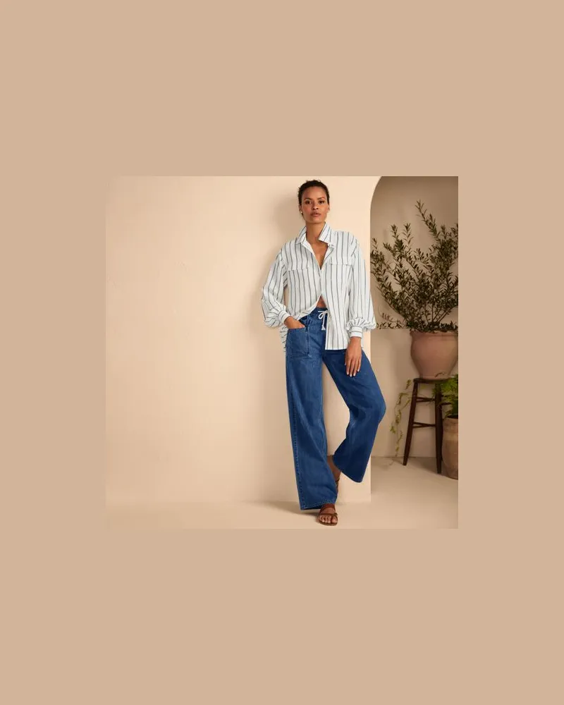 Lands' End Gerade Jeans mit Elastikbund, Damen, Größe regular, Blau, Baumwolle, by Blau
