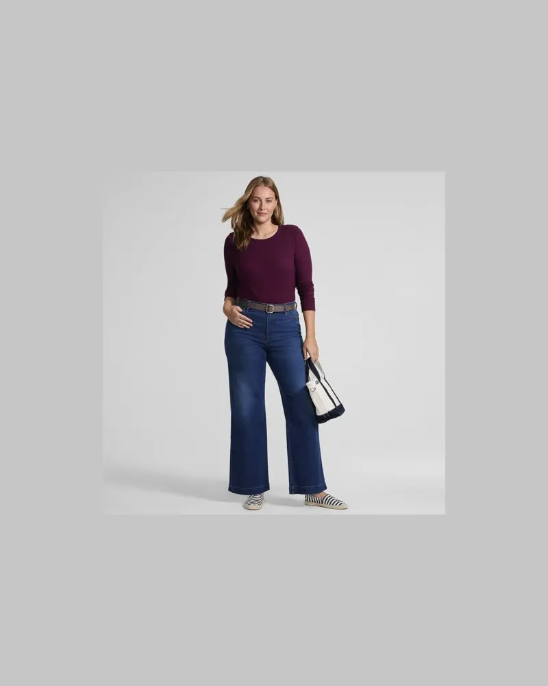 Lands' End Langarmshirt aus mikrofeinem Baumwollripp, Damen, Größe plus, Lila, Baumwolle/Elasthan, by Lila