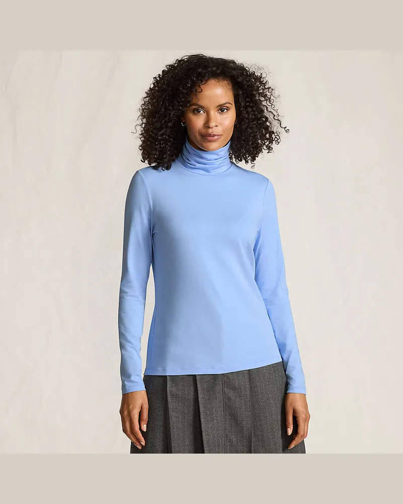 Lands' End Rollkragenshirt aus Baumwoll/Modalmix, Damen, Größe petite, Blau, Baumwolle/Elasthan/Baumwolle Modal, by Blau