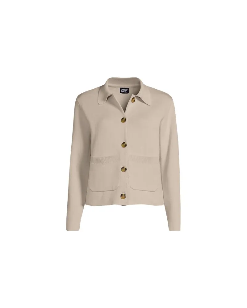 Lands' End Feinstrick-Jacke aus Baumwolle, Damen, Größe:44-46 regular, Beige, Baumwolle, by Beige