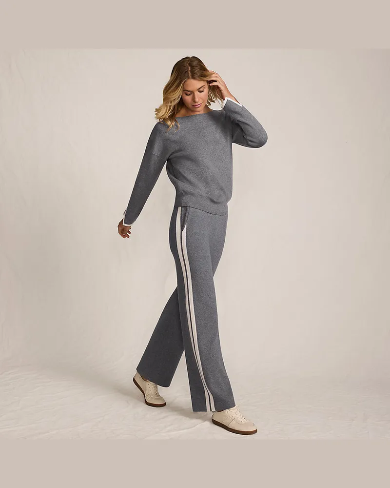 Lands' End Feinstrick-Jerseyhose mit Streifendetail, Damen, Größe regular, Grau, Polyester/Viskose/Polyester-Mischung, by Grau