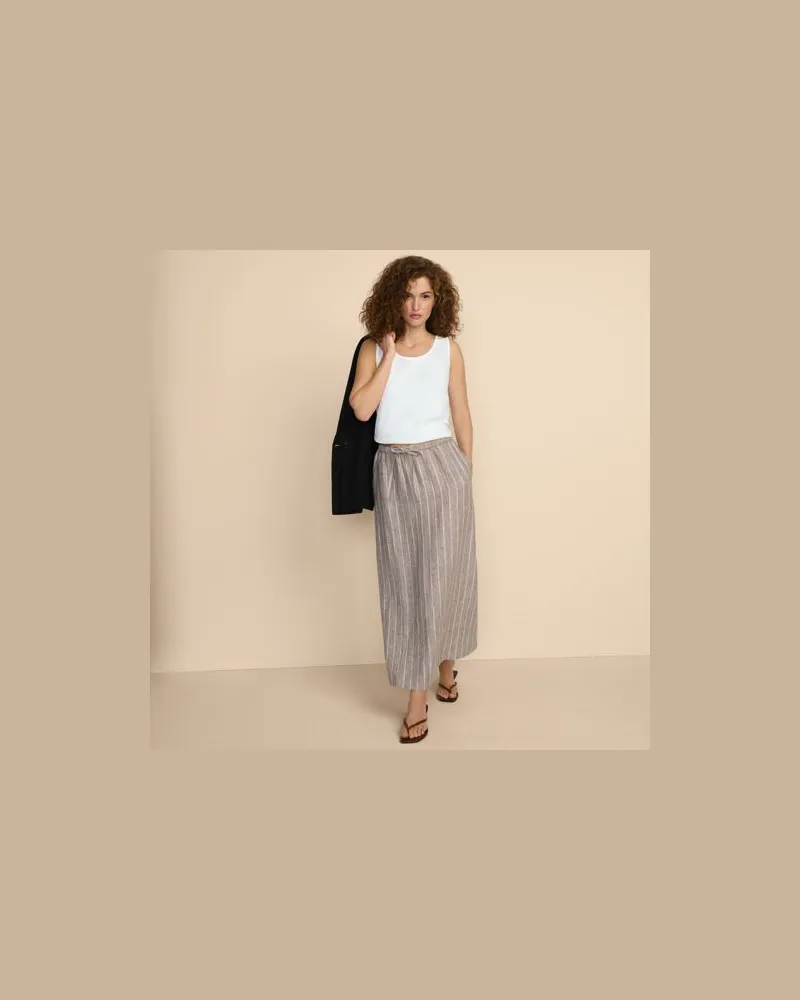 Lands' End Leinen-Midirock, Damen, Größe regular, Beige, Leinen, by Beige