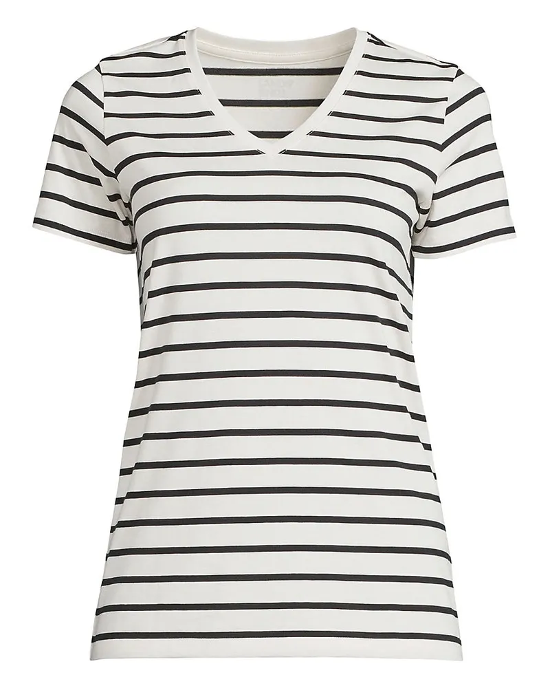 Lands' End Supima Kurzarm-Shirt mit V-Ausschnitt, Damen, Größe regular, Weiß, Baumwolle, by Weiß